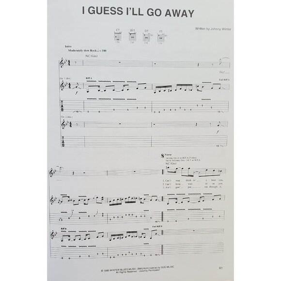 Johnny Winter The Best Of Vocal Guitar Tab Sheet Music Book s5 - Picture 4 of 5